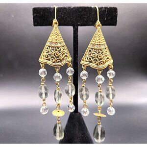 Filigree Crystal Bi-Cone Beaded Dangle Chandelier Earrings BoHo Green